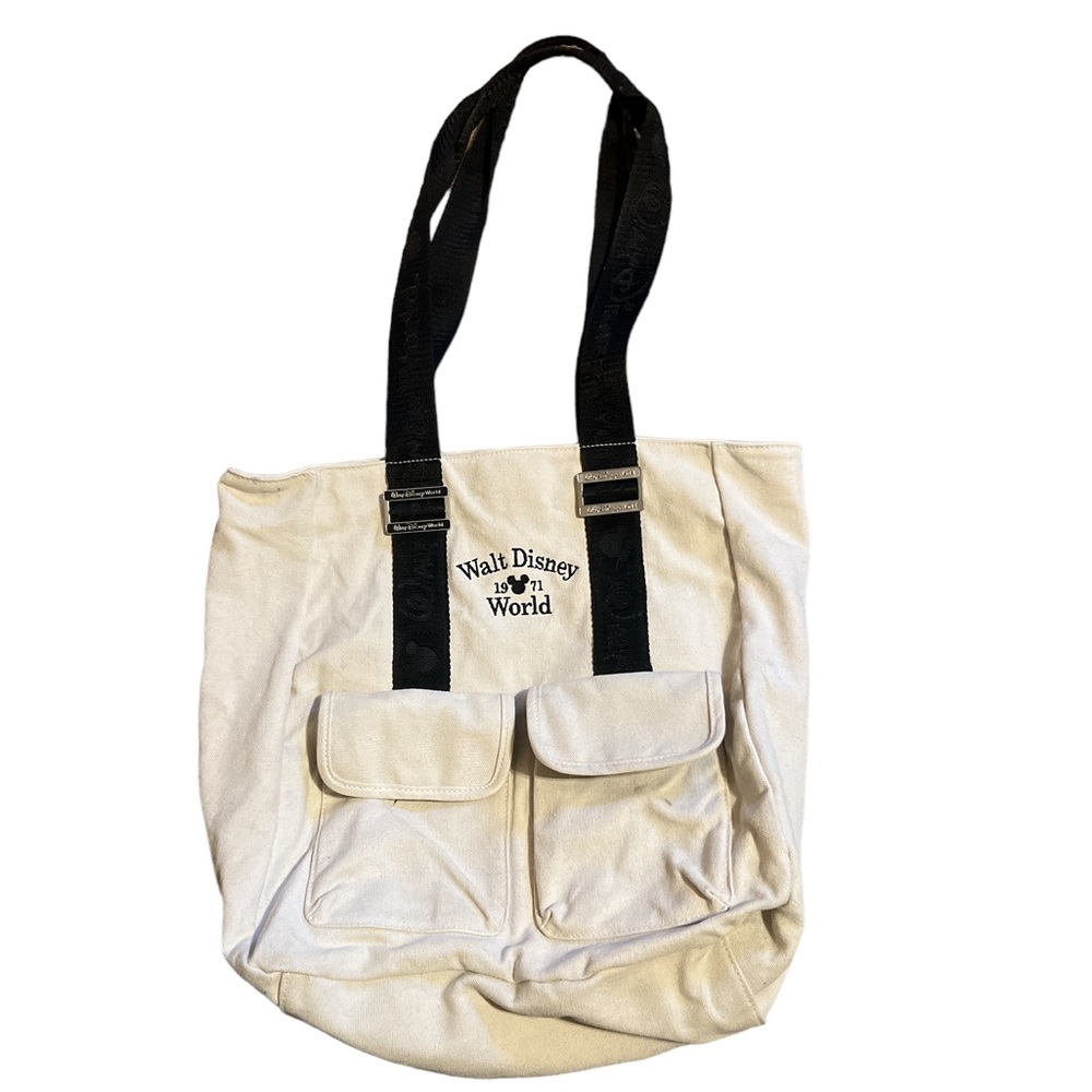 Walt Disney World 1971 Mickey Mouse logo Black Embroidered Tan Canvas‎ Tote Bag